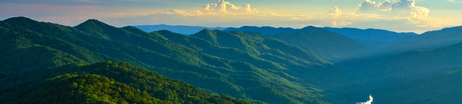 Green mountain and blue skies.